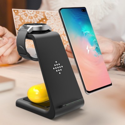 Amazon Hot selling Factory Wholesale Mobile Phone Wireless QI Charging Stand for Iwatch Airpod 3 in 1 10W Fast Wireless Charger